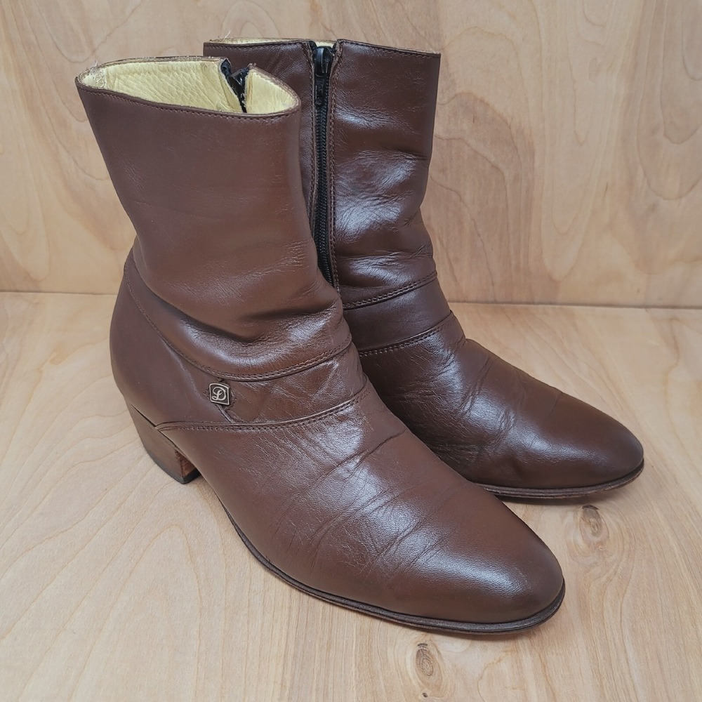Moreno Romero Women's Ankle Boots Size 8 Brown Leather Cuban Heel Side Zip